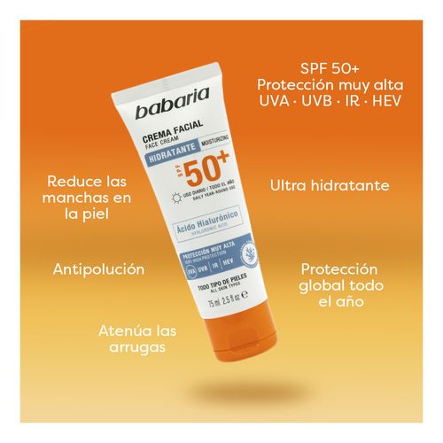 Crema Facial Solar Hialur&oacute;nico Spf50